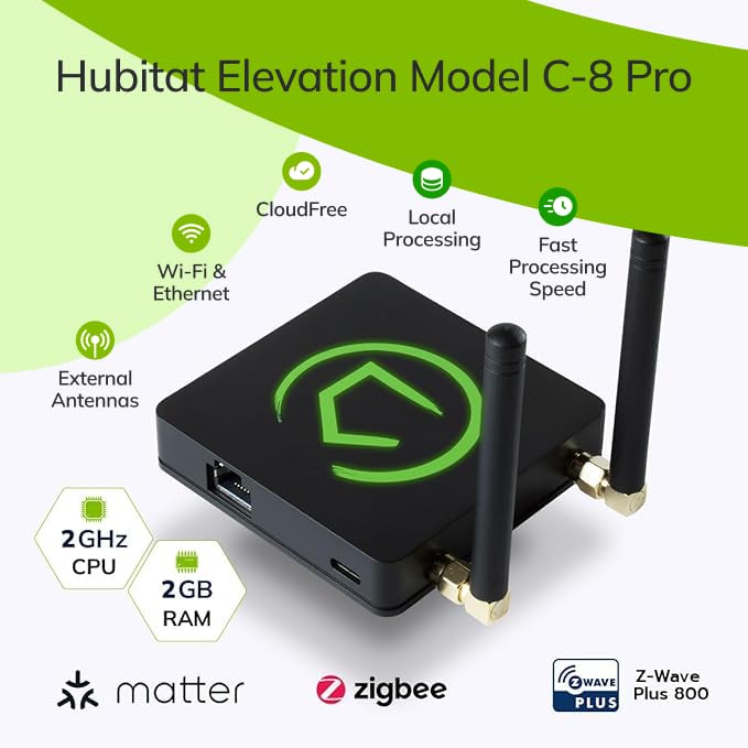 Hubitat Elevation Home Automation Hub (Model C 8 Pro) Compatible With Alexa, Apple Homekit, Google Home, Zigbee, Z Wave, Matter,